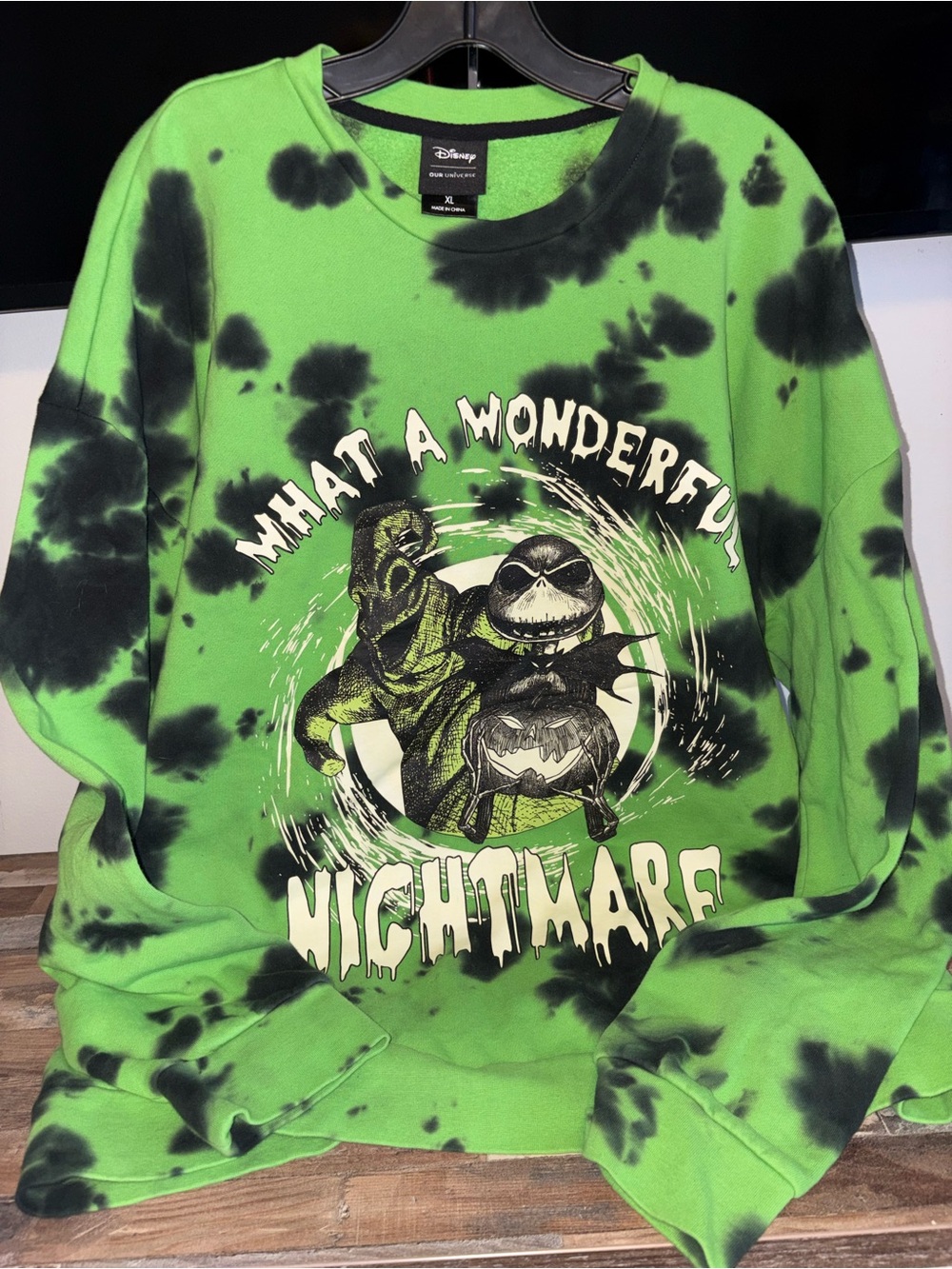 Disney Nightmare Before Christmas Neon Green and Black Tie-Dye Sweatshirt